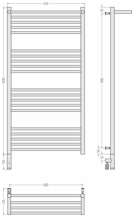 Сунержа Электрический полотенцесушитель 1200x600, Богема 3.0 с 1 полкой, 15-5806-1260 цвет: тёмный титан муар