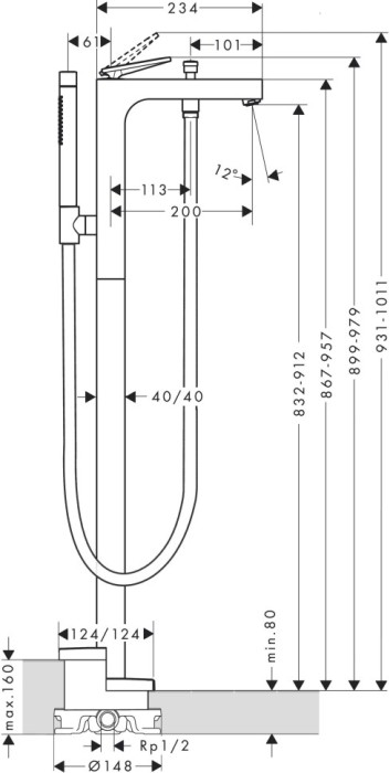 Смеситель для ванны Citterio Axor, сталь арт. 39471800