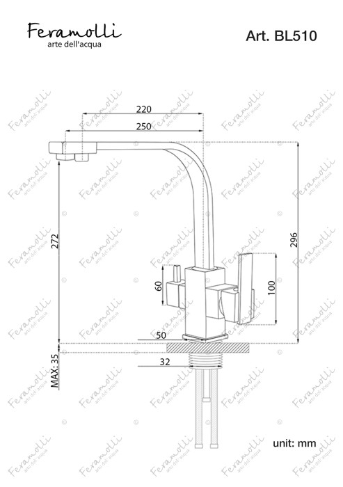 Смеситель для кухни под фильтр, черный, Cubo Feramolli - BL510