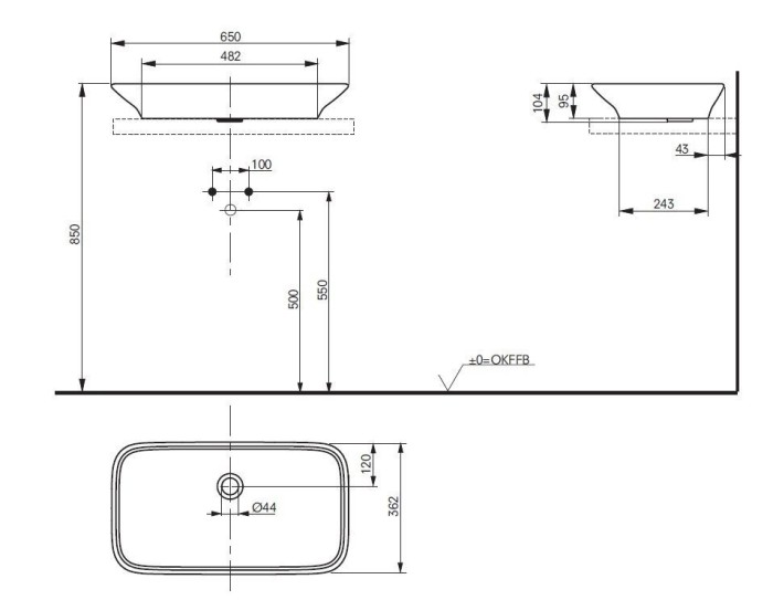 Раковина 65х38 см, накладная, MH TOTO, LW10070G цвет: белый
