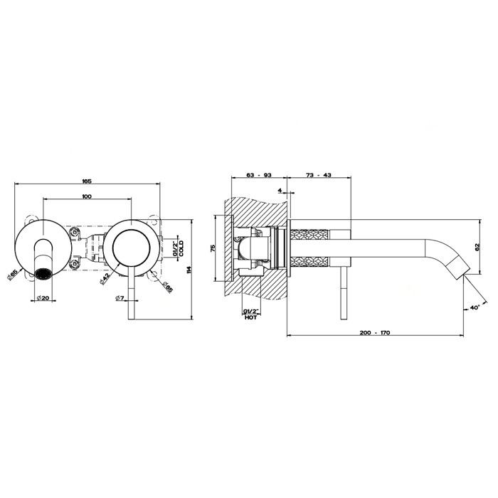 Встраиваемый однорычажный смеситель с изливом, без донного клапана, Gessi Intreccio, шлифованная сталь арт. 54186#239