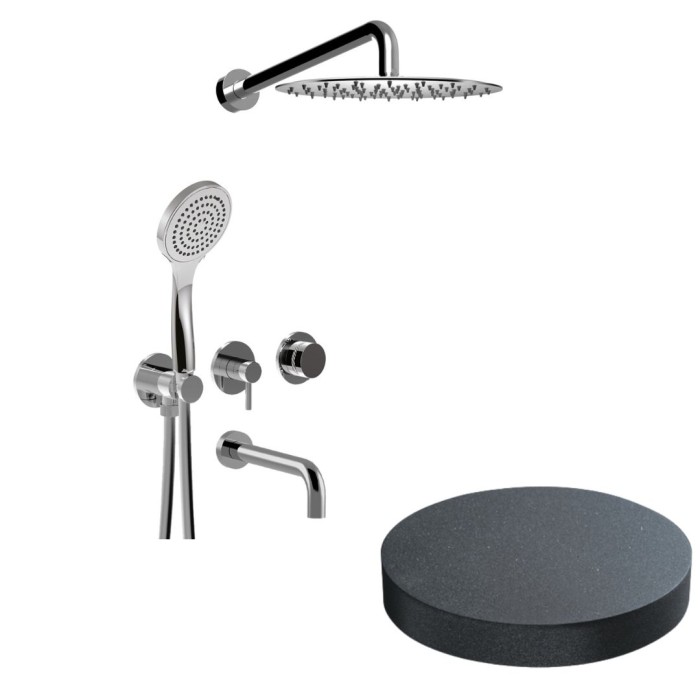 Bстраиваемый душевой комплект на 3 режима, однорычажный, с поворотным переключателем, ручной душ, излив, кронштейн, верхний душ d25 см, Giulini My ring deluxe, графит арт. MR0093DLEPGF