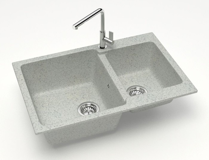 Кухонная мойка Grand 765х500х190 двойная, искусственный мрамор, светло серая, Azario Grand - CS00079906
