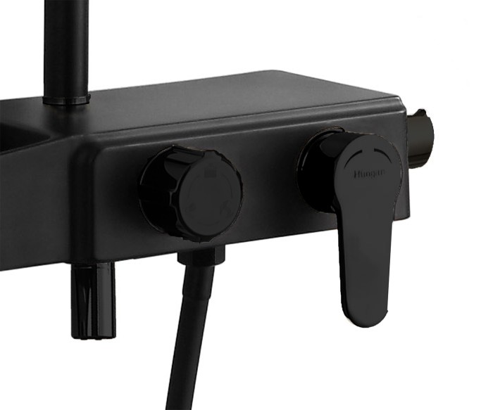 Душевая система с поворотным изливом, керамический картридж, черный, Azario Galaxy арт. AZ-801-2B