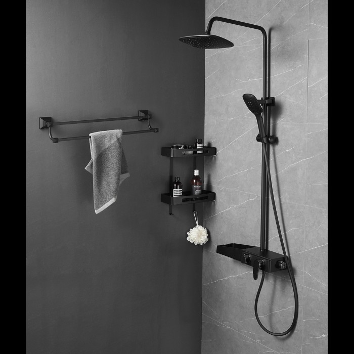 Душевая система с поворотным изливом, керамический картридж, черный, Azario Galaxy арт. AZ-801-2B