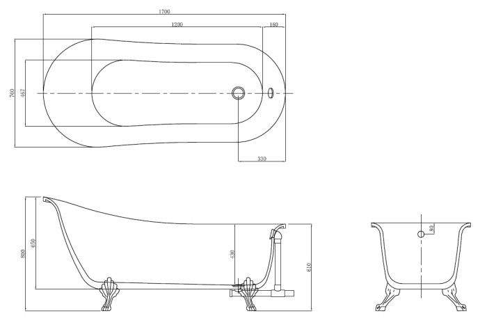 Акриловая ванна 1700x760x800 свободностоящая, Azario Cardiff арт. CAR17076