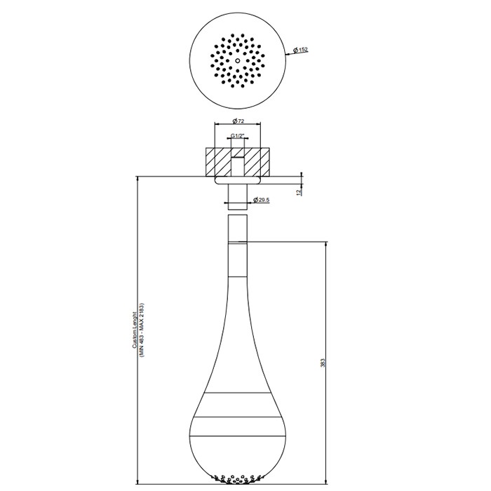 Верхний душ для потолочного крепления каплевидной формы, с инд.высотой (490-2100мм), Gessi Goccia, белый арт. 33753#279