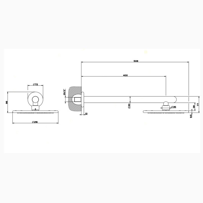 Верхний душ для настенного крепления d216мм, Gessi Goccia, черный арт. 33755#299
