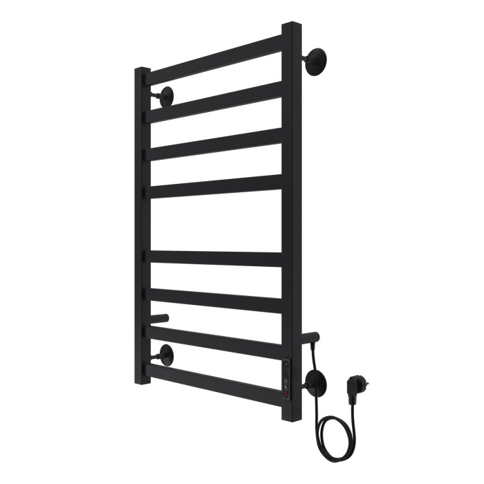Полотенцесушитель электрический 500/800 квадрат, 8 секций, диммер справа, черный, Palermo Azario - AZ83858B