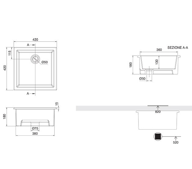 Раковина встраиваемая снизу без перелива, без отверстий, цвет белый, Scarabeo Miky - 8089
