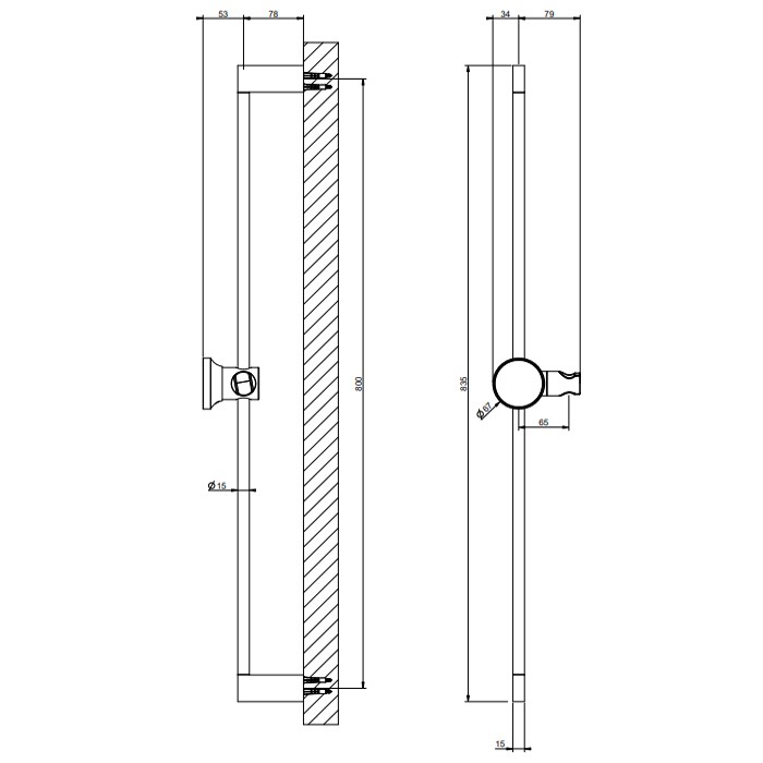Штанга для душа 83.5см., настенная, Gessi Origini, black metal brushed pvd арт. 66144#707