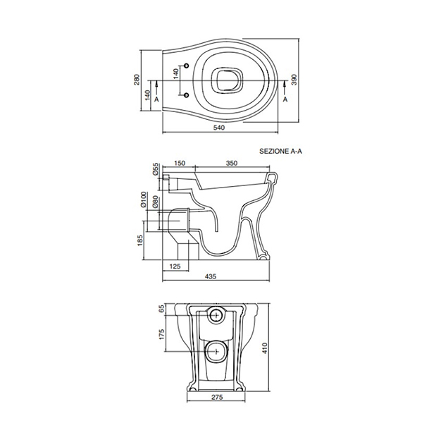 Унитаз напольный, цвет белый с антибактериальным и грязеотталкивающим покрытием BIOKER, Scarabeo CASTELLANA - 5306 BK