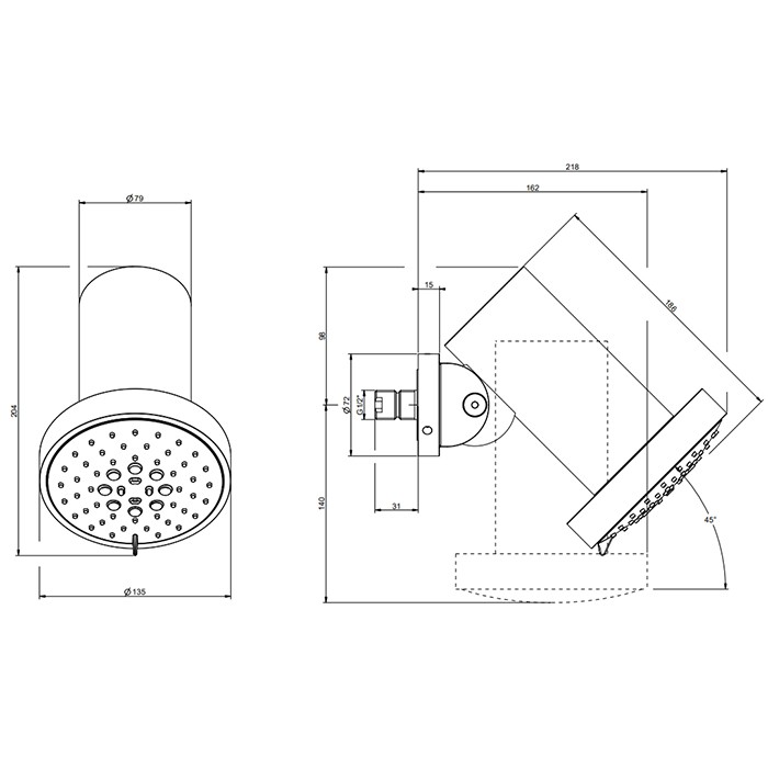 Душевая головка для настенного крепления, с регулируемым углом наклона. 3 режима, Gessi Spotwater, steel brushed арт. 57249#239