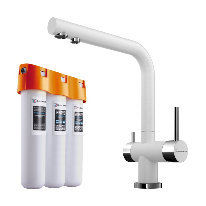 Комплект смеситель + фильтр Nagano-WH + Pure drop Lite Omoikiri арт. 4054.8028
