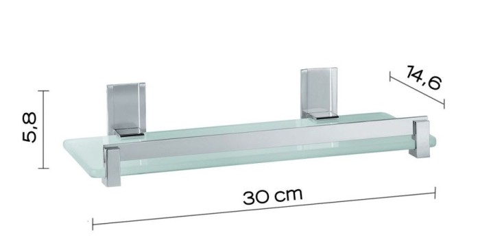 Стеклянная полка с бортиком, длина 30 см Gedy, CD18(38) цвет: хром