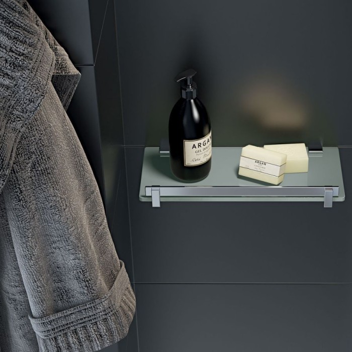 Стеклянная полка с бортиком, длина 30 см Gedy, CD18(38) цвет: хром