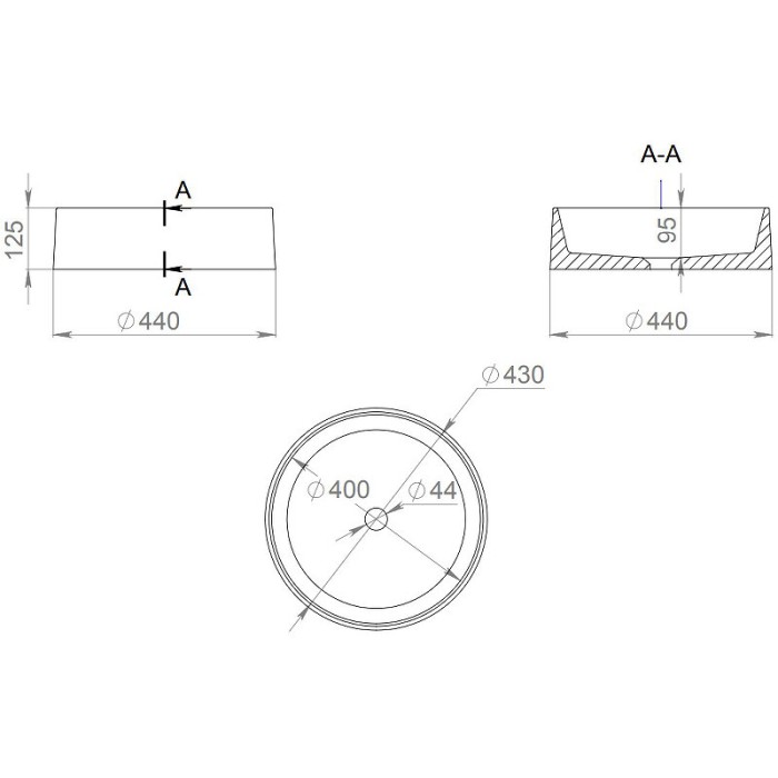 Раковина накладная 44x44, матовая, Salini GLORIA арт. 1102201MRF