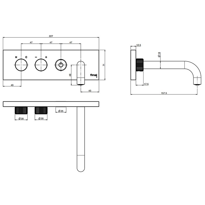 Fima Carlo Frattini Смеситель для раковины, встраиваемый, излив: 15.7см., c кнопкой on/off, Switch ON, F5951X5/180NS цвет: черный