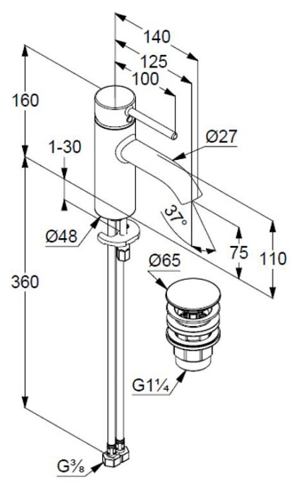 Смеситель для умывальника 75 мм, матовый, bozz Kludi, белый матовый - 382665376