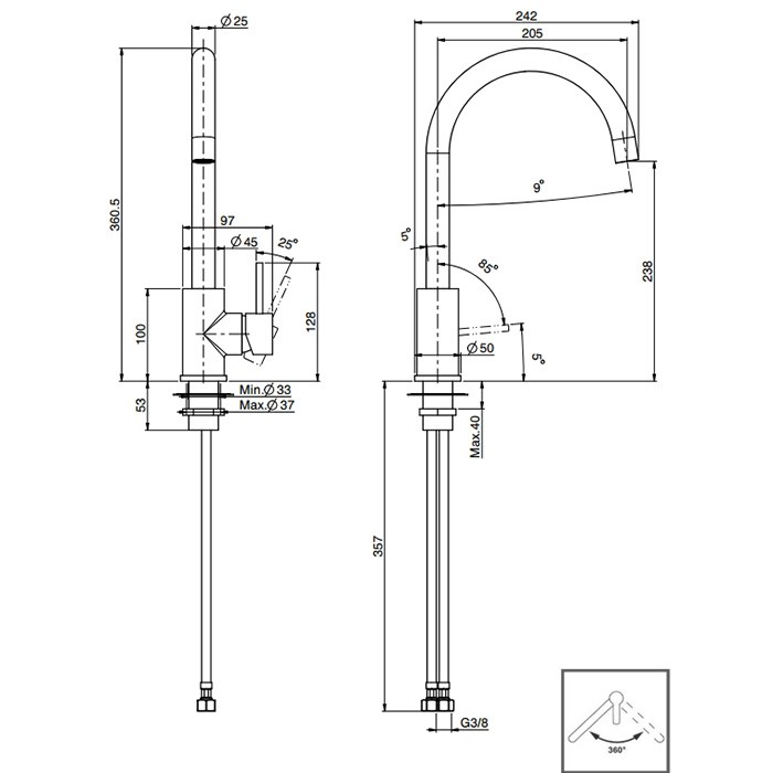 Fima Carlo Frattini Смеситель для кухни, на 1 отв., Kitchen, F7057/BINOX цвет: нержавеющая сталь