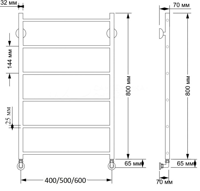 Полотенцесушитель водяной латунный 50x80 Триада 1 плюс (бронза) Secado арт. 4603777477363