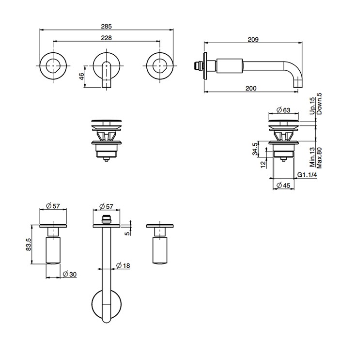 Fima Carlo Frattini Смеситель для раковины, встраиваемый, излив: 20см., So, F3191L/5OR цвет: золото