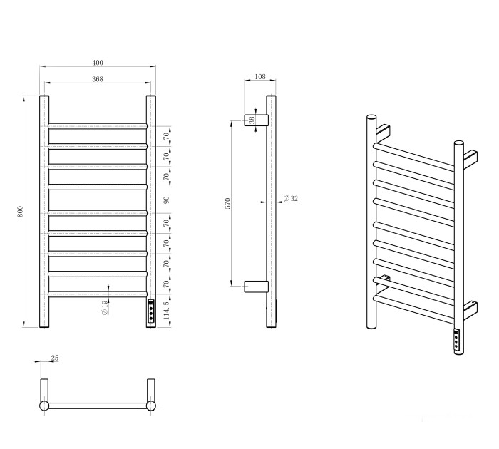 Полотенцесушитель электрический, Wonzon & Woghand Bonn, WW-AL4094-CR цвет: хром