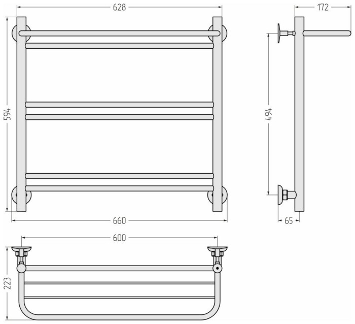 Стилье Водяной полотенцесушитель 600x600, Версия-Н1, 17621-6060 цвет: черный