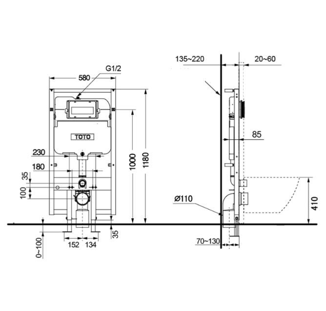 Инсталляция для унитаза TOTO WH173B-522B 1180x580x85мм 3/4,5л
