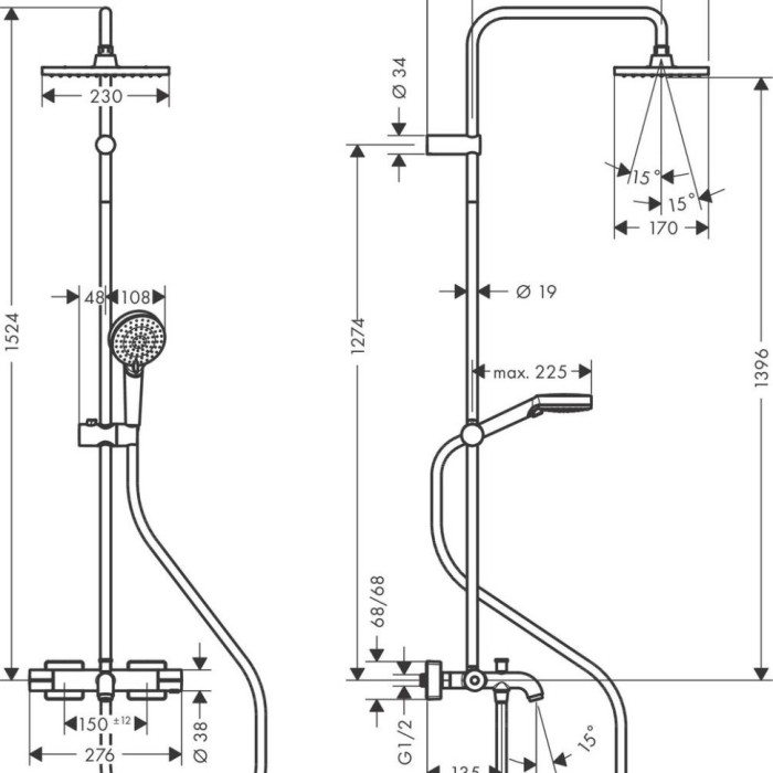 Душевая система с термостатом для ванны Vernis Shape Hansgrohe, хром арт. 26098000
