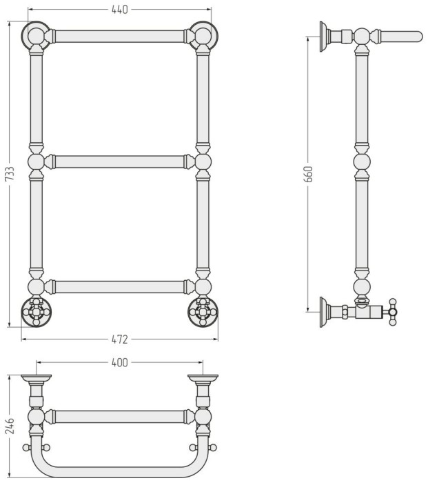 Сунержа Водяной полотенцесушитель 660x400, Ренессанс, 00-0281-6640 цвет: без покрытия