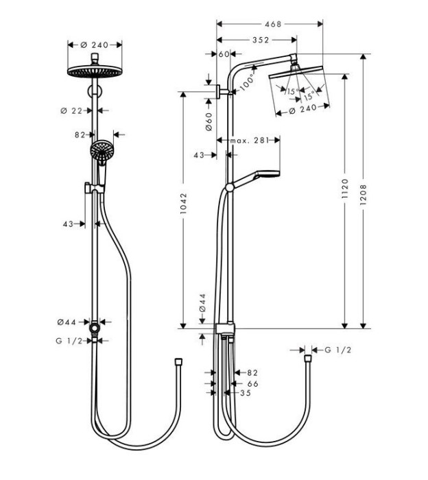 Душевая система Reno с переключателем потоков Crometta S Hansgrohe, хром арт. 27270000
