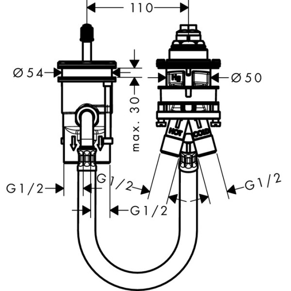 Встраиваемая часть смесителя на край ванны на 2 отверстия, Hansgrohe Metropol, арт. 13159180