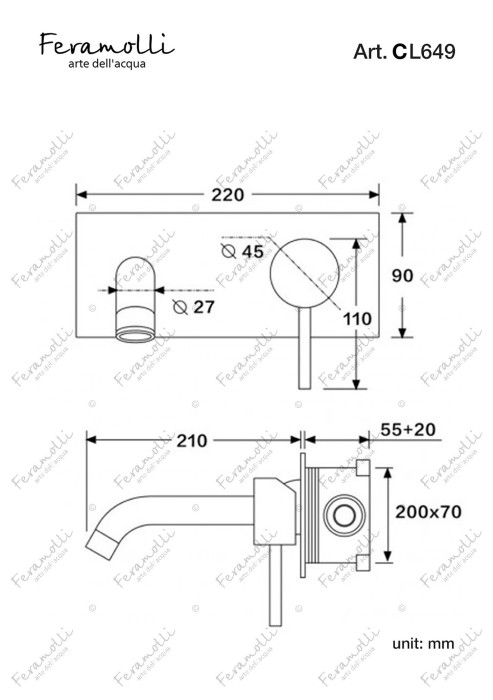Смеситель для раковины встраиваемый, хром, Ele Feramolli - CL649