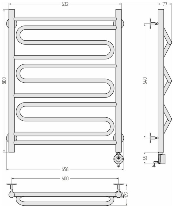Стилье Электрический полотенцесушитель 800x500, Формат 22, 31522-8060 цвет: матовый чёрный