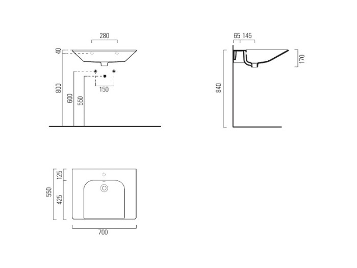 Подвесная раковина 55х70х17 см, extraglaze antibacterial, санфаянс, Community GSI арт. 7633011