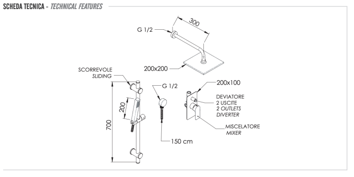 Душевая система никель глянцевый, Remer Infinity, скрытого монтажа I09S07ONP