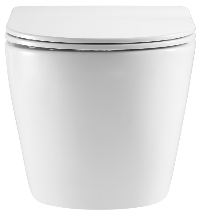 Подвесной унитаз 370х490х360 безободковый, с системой антивсплеск (торнадо) в комплекте с сидением микролифт, Azario Grado арт. AZ-0046-UQ