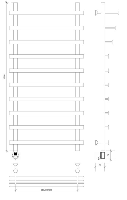 Полотенцесушитель электрический 120x50x60 Понтида 7 СП Secado арт. 4673739241011