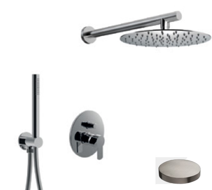 Внешняя часть встраиваемого смесителя для душа однорычажный с дивертером, верхний душ латунь, ручной душ, Giulini Surf, никель матовый арт. 5879EPNKO