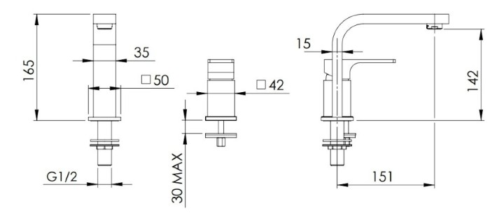 Смеситель для раковины бронза глянцевый, Remer Absolute, внешнего монтажа AU57VO