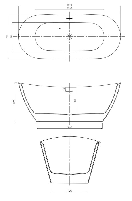 Акриловая ванна 1700х750х650 свободностоящая, Azario Goldfield арт. GOL17075