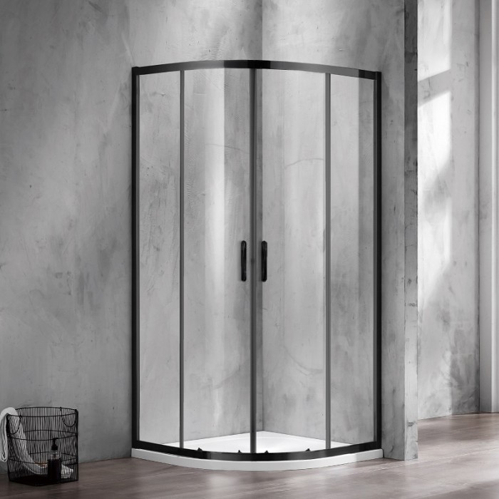 Душевое ограждение 900х900х2000, без поддона, полукруглое, прозрачное стекло 6 мм, цвет профиля черный  Milton, Azario арт. AZ-ND2142 900 Black