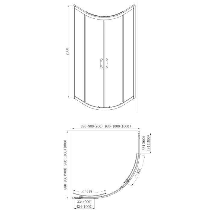 Душевое ограждение 900х900х2000, без поддона, полукруглое, прозрачное стекло 6 мм, цвет профиля черный  Milton, Azario арт. AZ-ND2142 900 Black