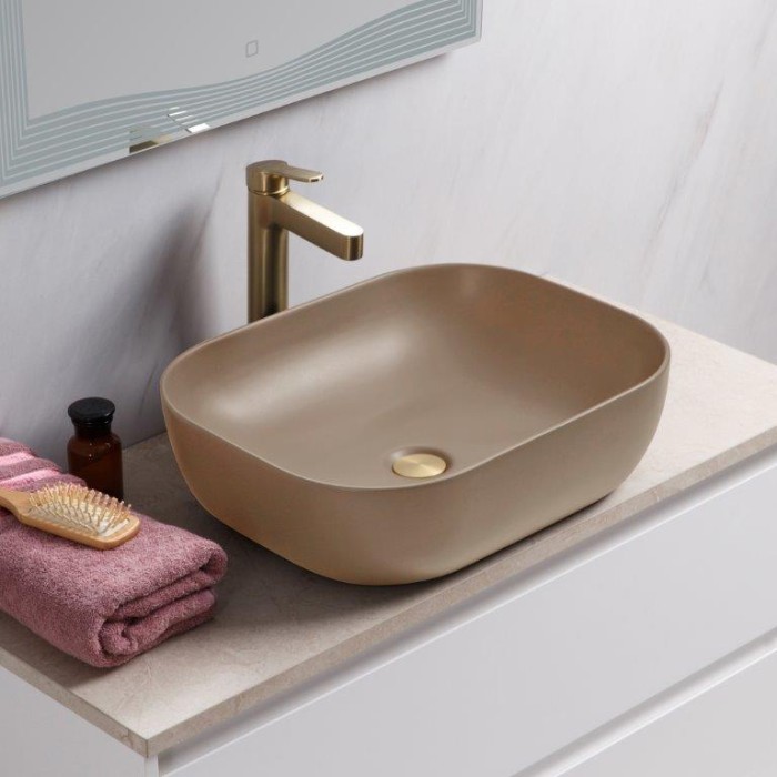 Раковина накладная керамическая 500x400x140, полукруглая, BelBagno, матовый бежевый арт. BB1302-H316