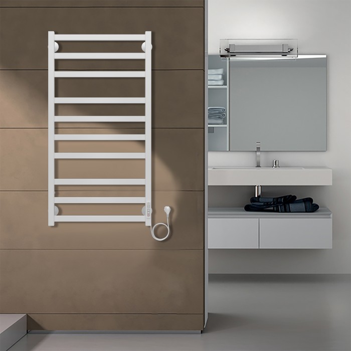 Полотенцесушитель электрический 500/1000 квадрат, 10 секций, диммер справа, белый, Palermo Azario - AZ83850W