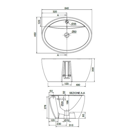 Раковина накладная, с переливом с одним отверстием, цвет белый, Scarabeo Matty - 8056/R