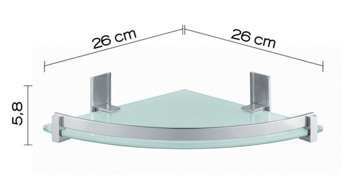 Стеклянная полукруглая 1-уровневая полка с бортиком (26х26хh5,8) Gedy, CD80(38) цвет: хром