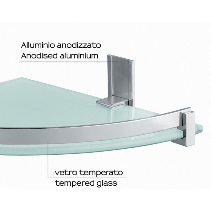 Стеклянная полукруглая 1-уровневая полка с бортиком (26х26хh5,8) Gedy, CD80(38) цвет: хром
