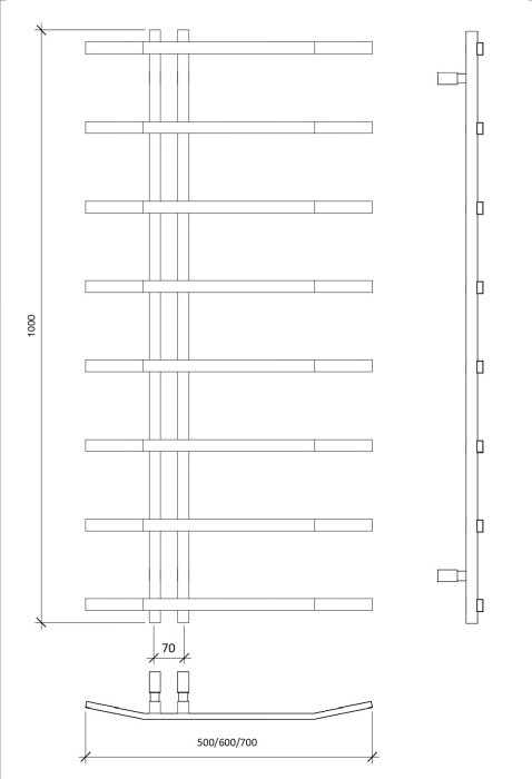 Полотенцесушитель водяной 100x7x70 Милето (черный) Secado арт. 4673739253403